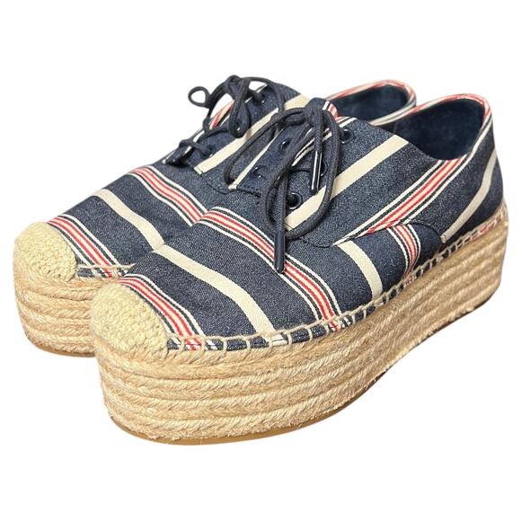 Tory Burch Striped Platform Espadrille Lace Up Shoes Style 8099 - Size 6.5M - Picture 2 of 12